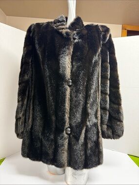 Tissavel of France Dark Brown Faux Fur Pea Coat